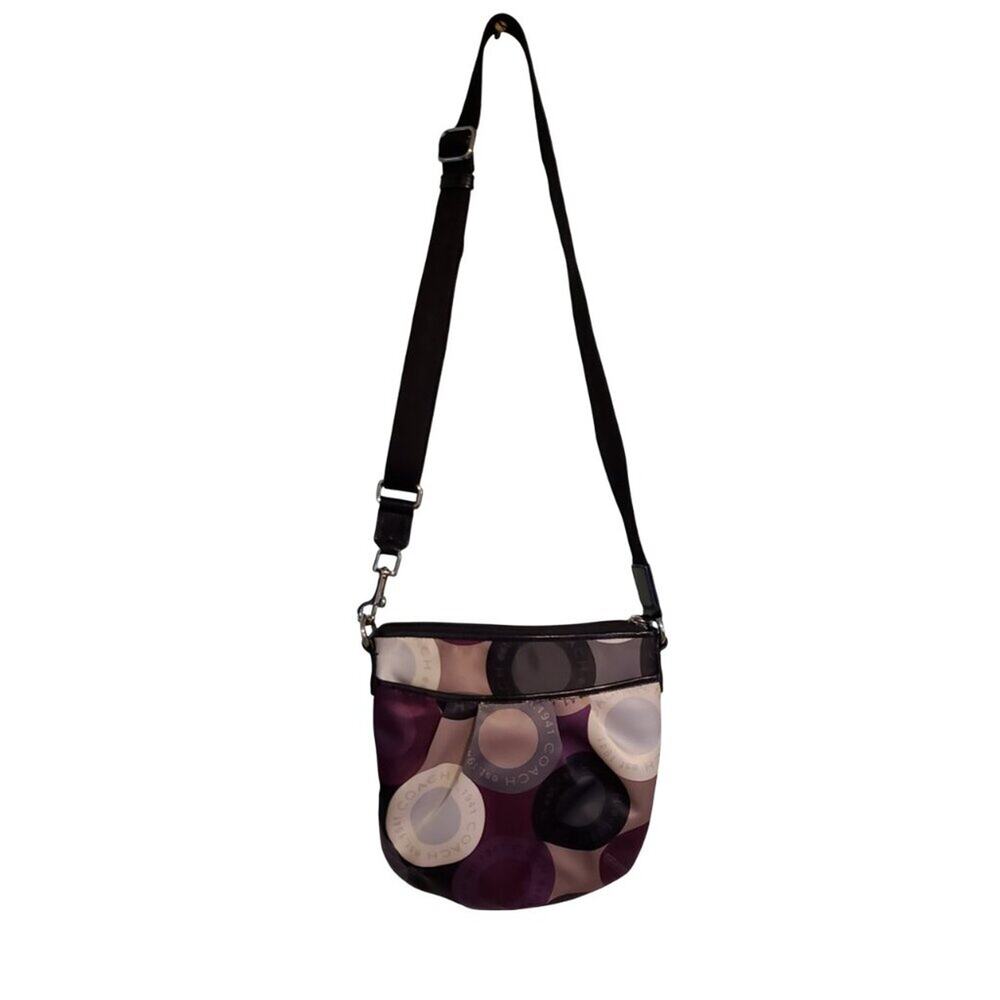 Coach Circle Purple Silk Satin Sateen Adjustable Crossbody Purse Bag